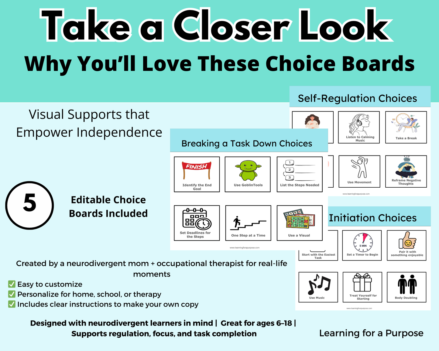 Executive Function Choice Boards (Editable)