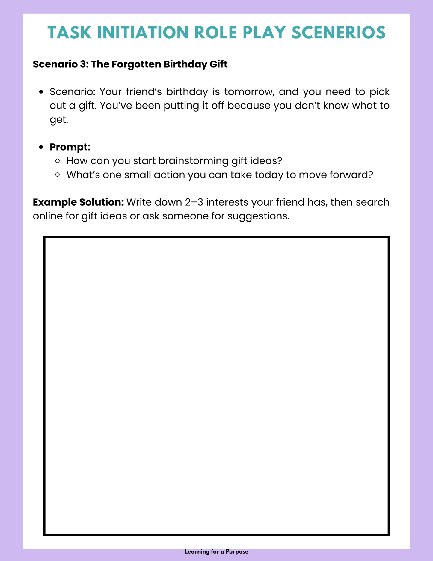 Task Initiation Workbook to Support Daily Life Skills