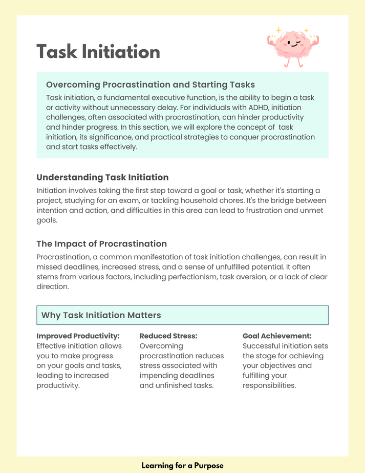 Task Initiona Task Initiation Workbook to Support Daily Life Skills – Learning For a ...