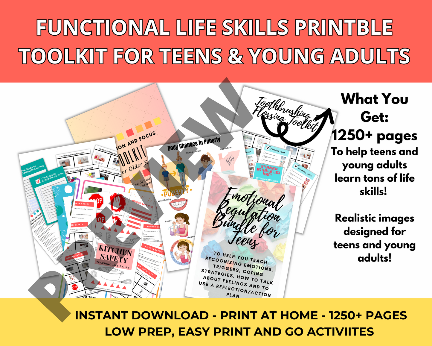 Functional Life Skills Printable Bundle Toolkit for Teens and Young Adults