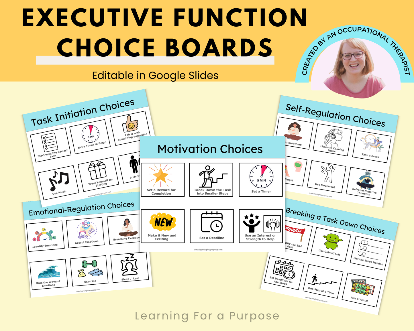 Executive Function Choice Boards (Editable)